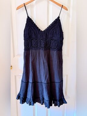 Lucky Brand Women’s Black Crochet Spaghetti Strap Mini Dress - Size Large NWOT